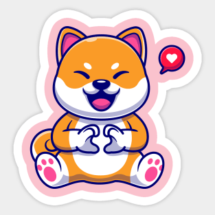 Cute Shiba Inu Dog With Love Sign Hand Cartoon Sticker